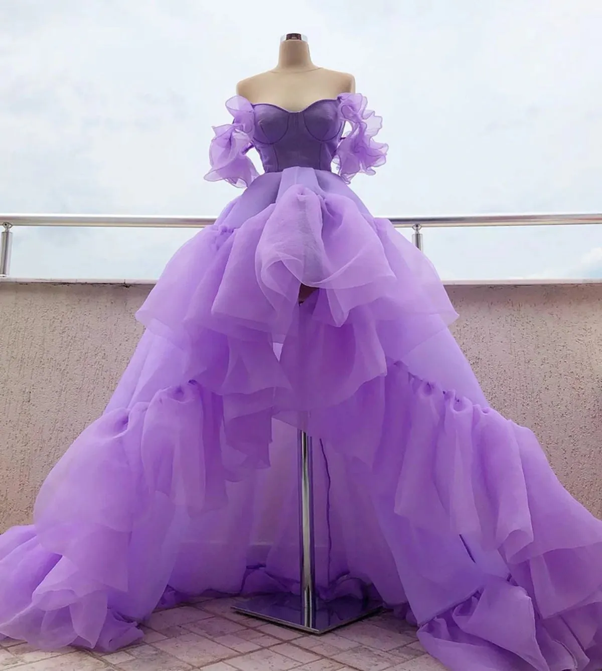 Off the Shoulder Lavender High Low Quinceanera Dresses sold by KissProm product image thumbnail 2