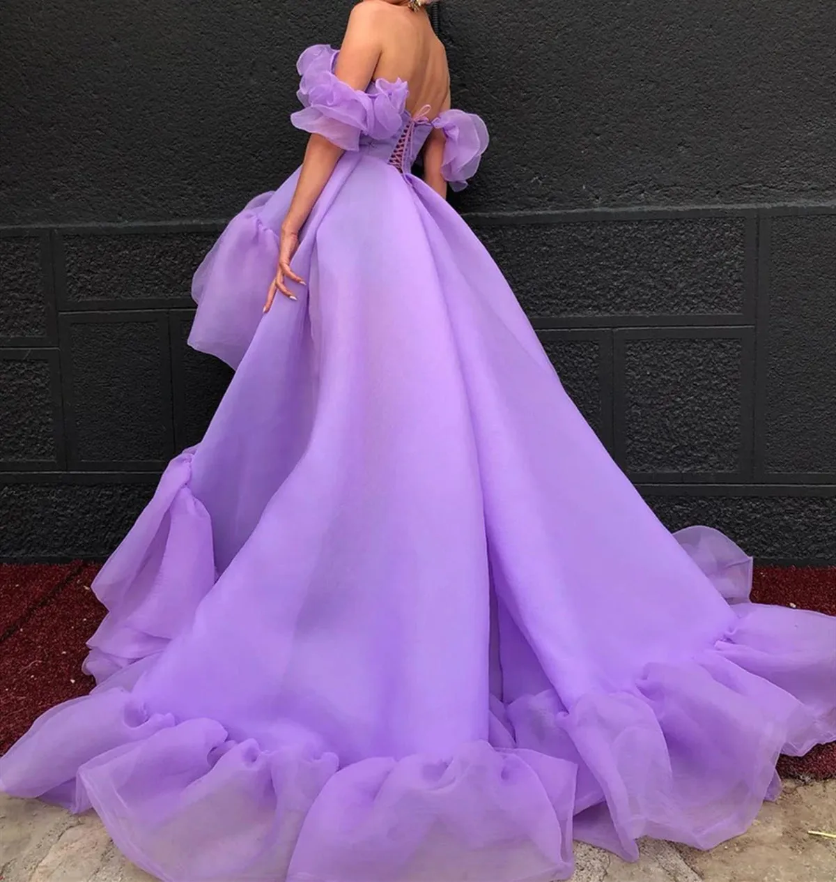 Off the Shoulder Lavender High Low Quinceanera Dresses sold by KissProm product image thumbnail 3