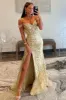 Soleil | Gold Sequin Lace Off the Shoulder Mermaid Prom Dress sold by KissProm