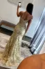 Soleil | Gold Sequin Lace Off the Shoulder Mermaid Prom Dress sold by KissProm