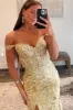 Soleil | Gold Sequin Lace Off the Shoulder Mermaid Prom Dress sold by KissProm