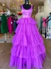 A Line Ruffles Purple Tulle Long Prom Dress sold by KissProm