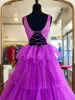 A Line Ruffles Purple Tulle Long Prom Dress sold by KissProm