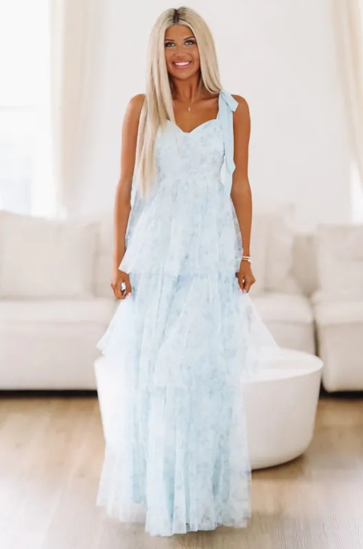 Don't Make Me Blush Maxi Gown - Blue sold by Hazel & Olive
