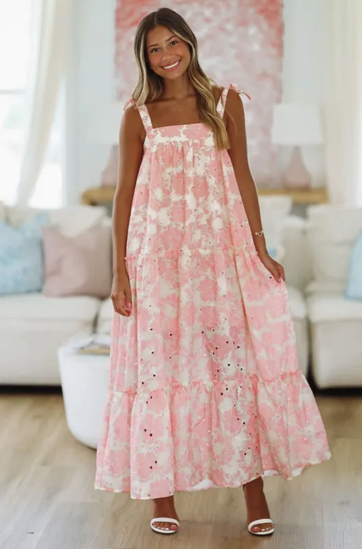 Queen of My Heart Maxi Dress - Pink and Cream sold by Hazel & Olive