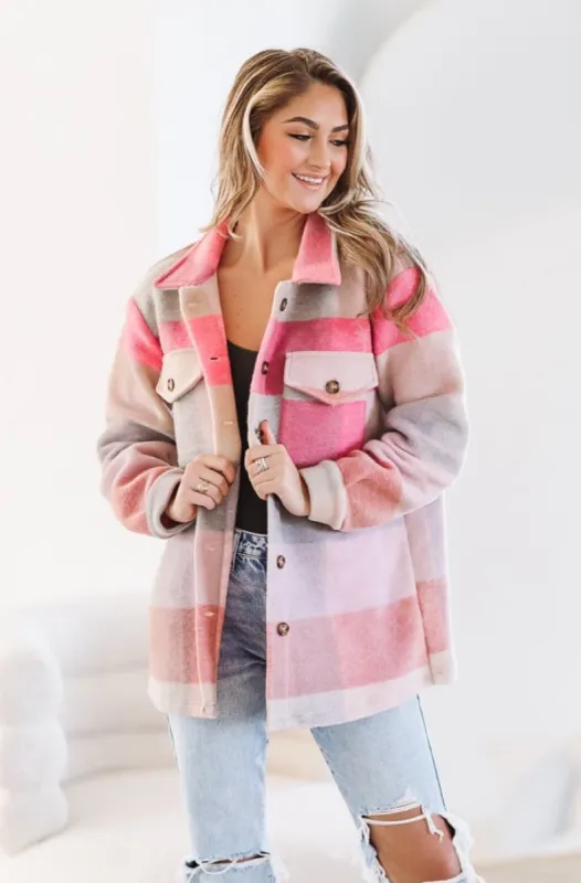 Plaid Shacket - Pink and Grey sold by Hazel & Olive