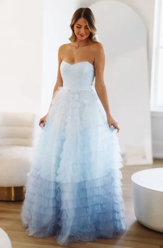 Kiss Me Tiered Maxi Gown - Light Blue sold by Hazel & Olive