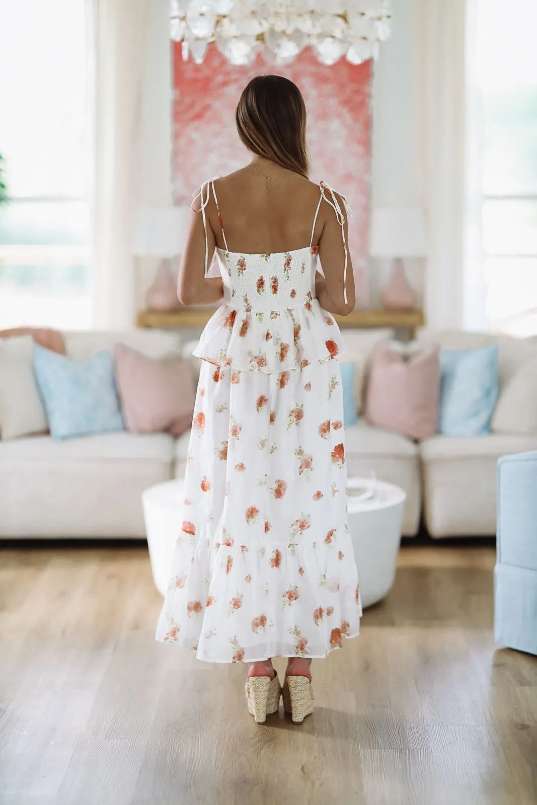 Nobody Like You Floral Midi Dress - White and Peach sold by Hazel & Olive product image thumbnail 2
