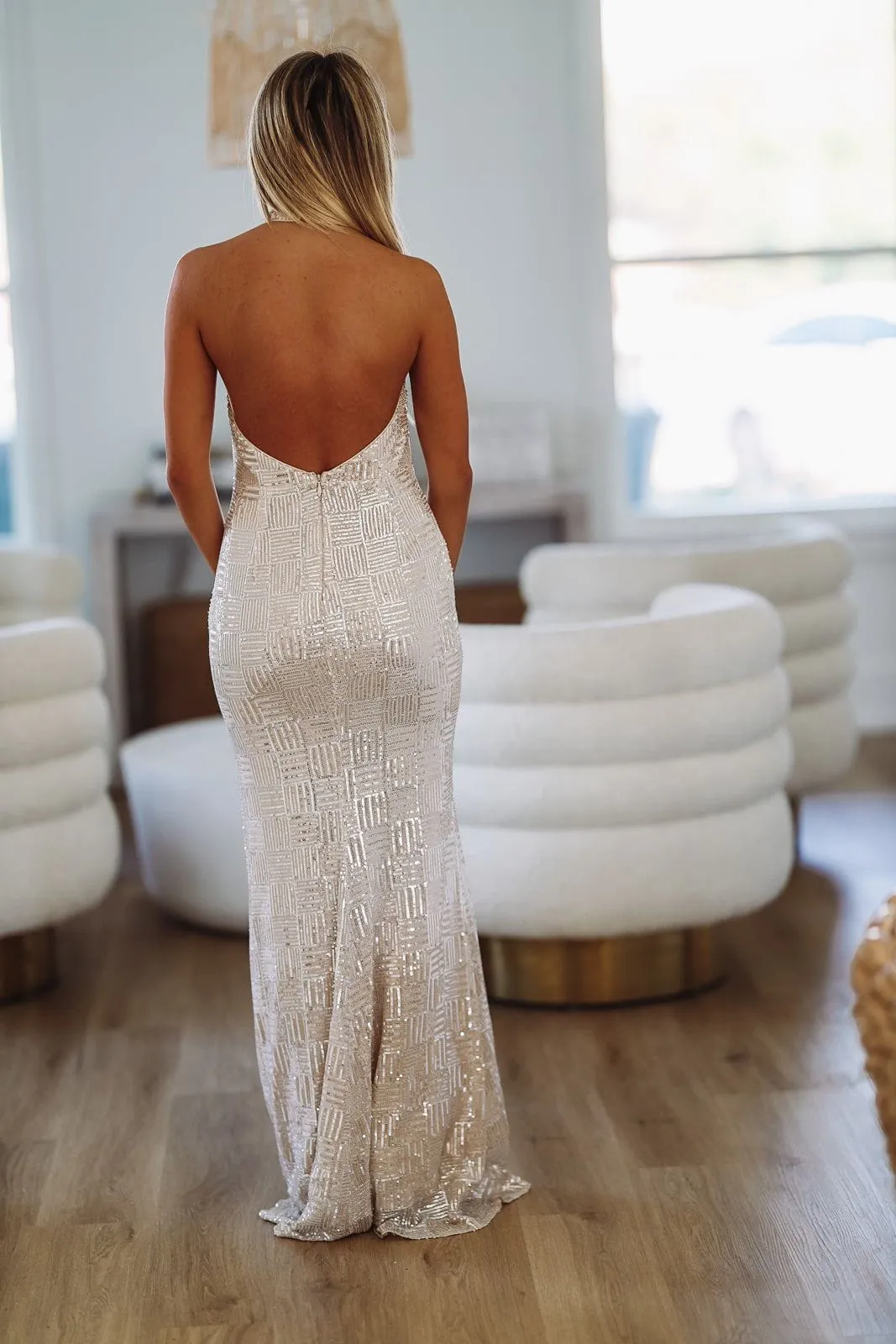 Made For You Maxi Dress - Champagne and Silver sold by Hazel & Olive product image thumbnail 2