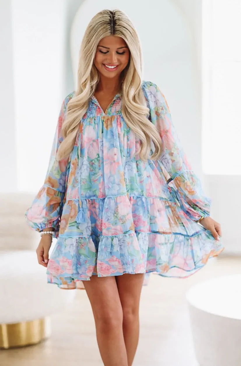 Bloom Time Mini Dress - Blue sold by Hazel & Olive