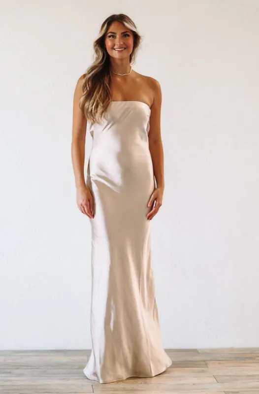 Satin Dreams Maxi Dress - Champagne sold by Hazel & Olive