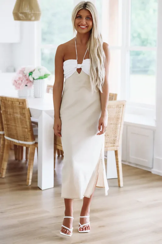 Knot Only Midi Dress - Ivory and Beige sold by Hazel & Olive