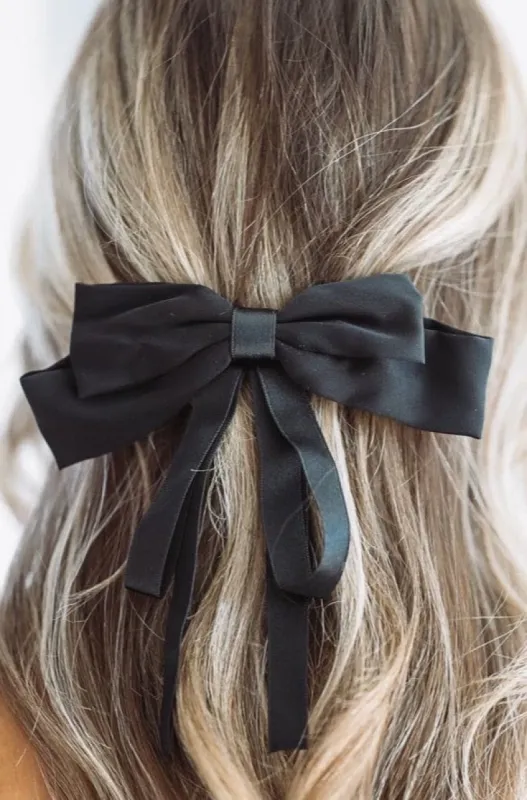 Triple Loop Satin Bow Hairclip - Black sold by Hazel & Olive