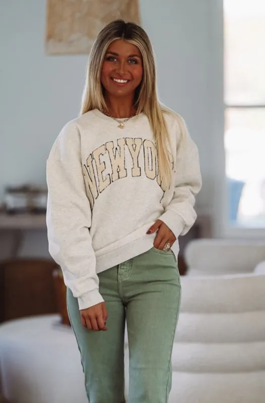 New York Pullover Sweatshirt - Light Grey sold by Hazel & Olive