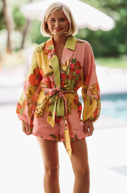 Out of Town Romper - Pink, Green and Orange sold by Hazel & Olive