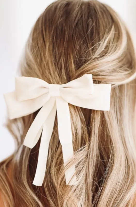 Triple Loop Satin Bow Hairclip - White sold by Hazel & Olive