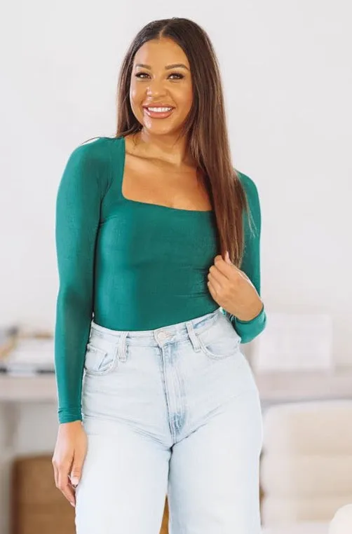 Snatched Square Neck Bodysuit - Green sold by Hazel & Olive