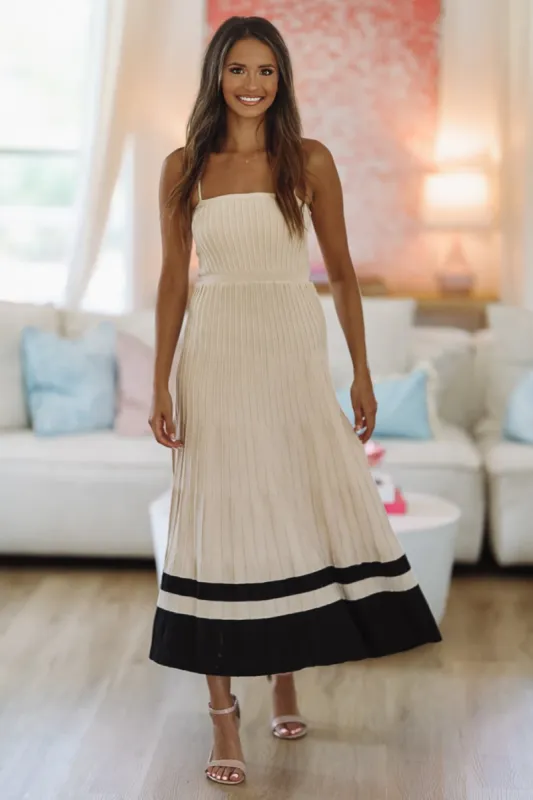 Daily Stroll Midi Dress - Khaki And Black sold by Hazel & Olive