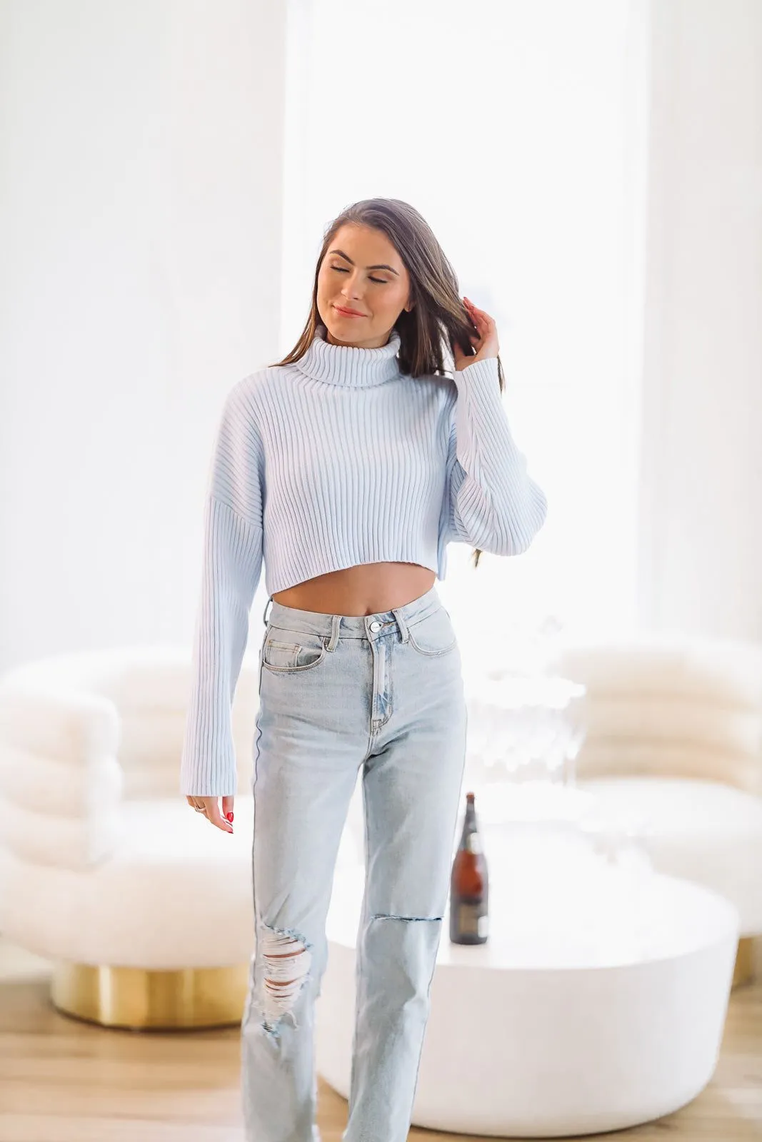 Oh So Soft Crop Knit Sweater - Light Blue sold by Hazel & Olive product image thumbnail 2