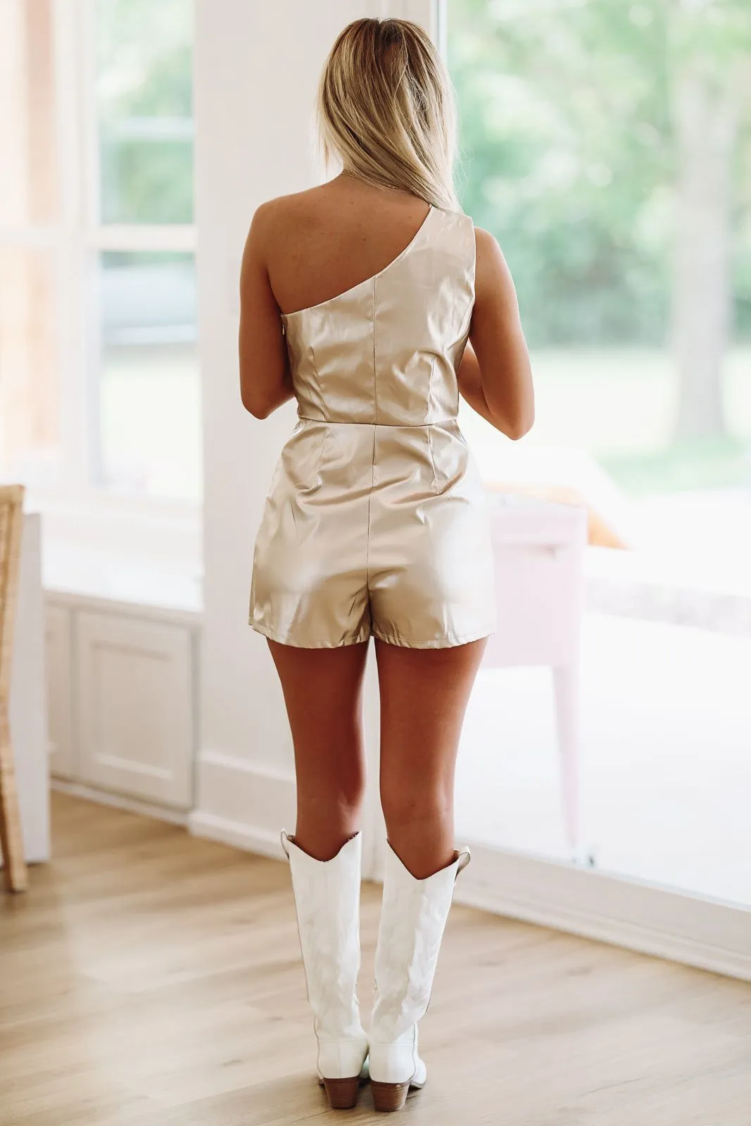 Save the Best Vegan Leather Romper - Champagne Gold sold by Hazel & Olive product image thumbnail 3