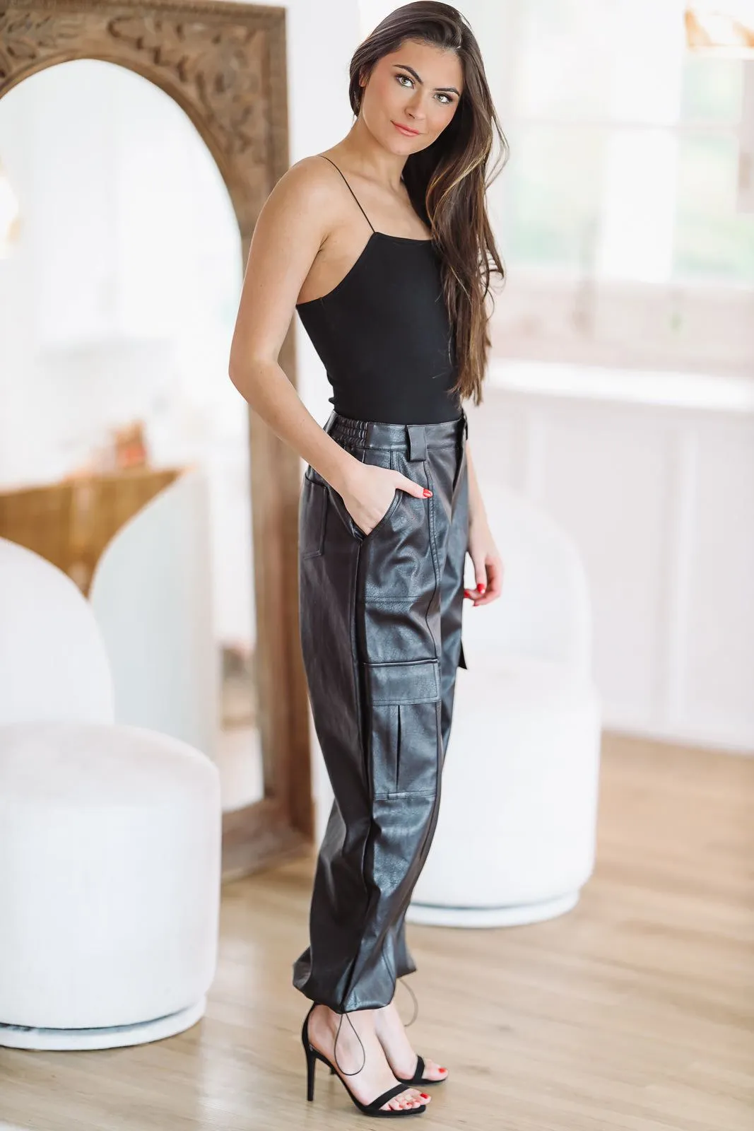 Cargo Vegan Leather Joggers - Black sold by Hazel & Olive product image thumbnail 4