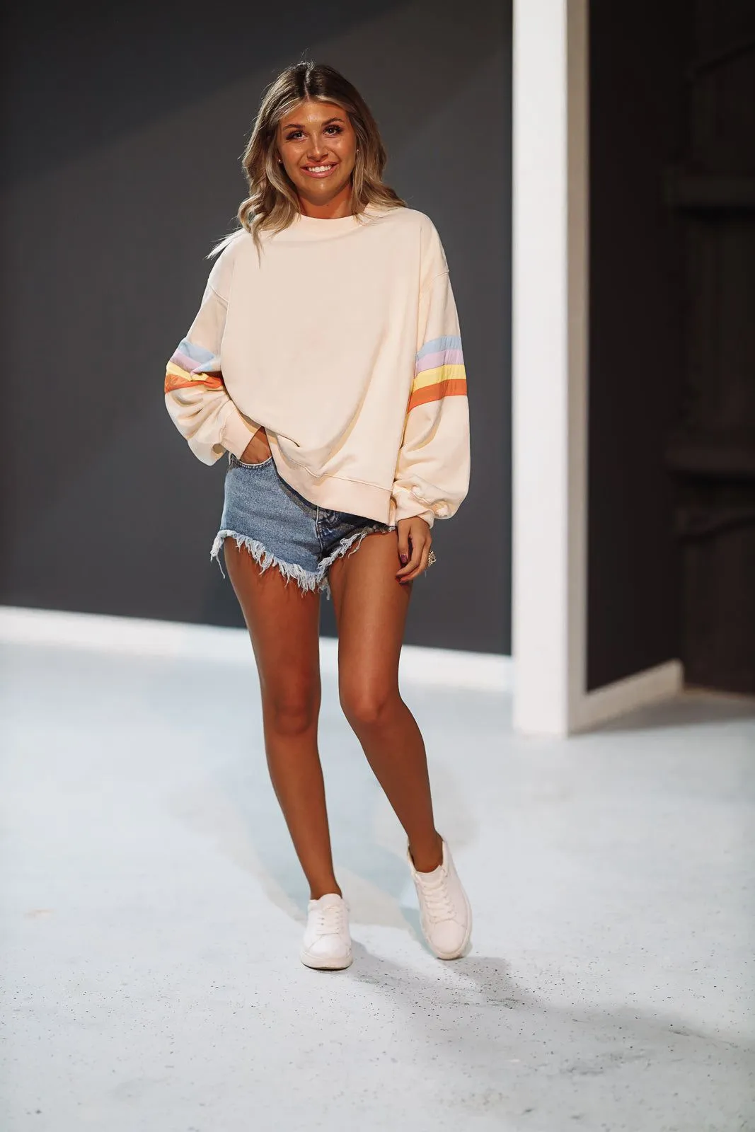 Happy Go Lucky Pullover - Cream and Rainbow sold by Hazel & Olive product image thumbnail 2