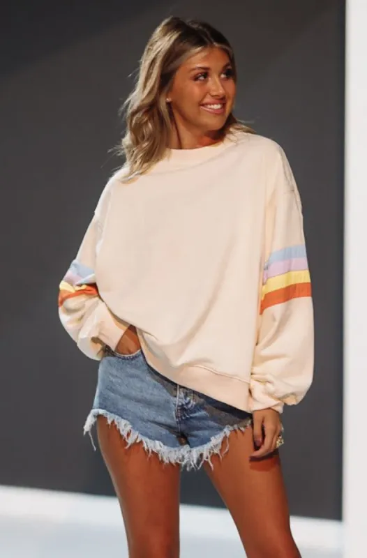 Happy Go Lucky Pullover - Cream and Rainbow sold by Hazel & Olive