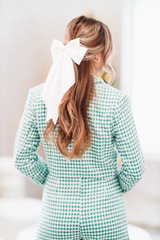 Satin Bow Hairclip - White sold by Hazel & Olive