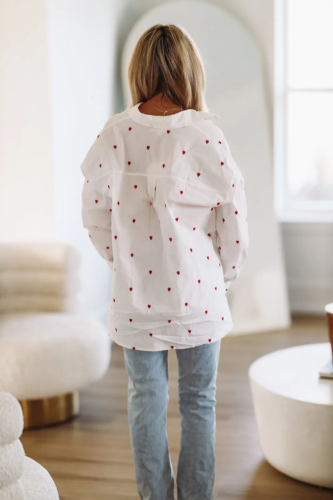 Lil Hearts Button Down Shirt - White and Red sold by Hazel & Olive product image thumbnail 4