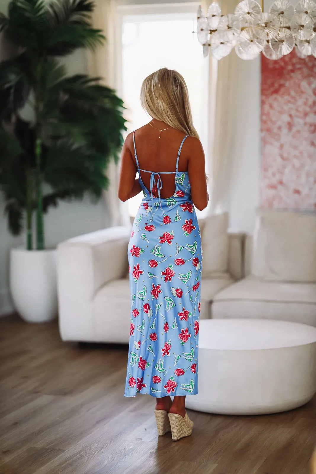 Flower Power Satin Maxi Gown Dress - Blue sold by Hazel & Olive product image thumbnail 5