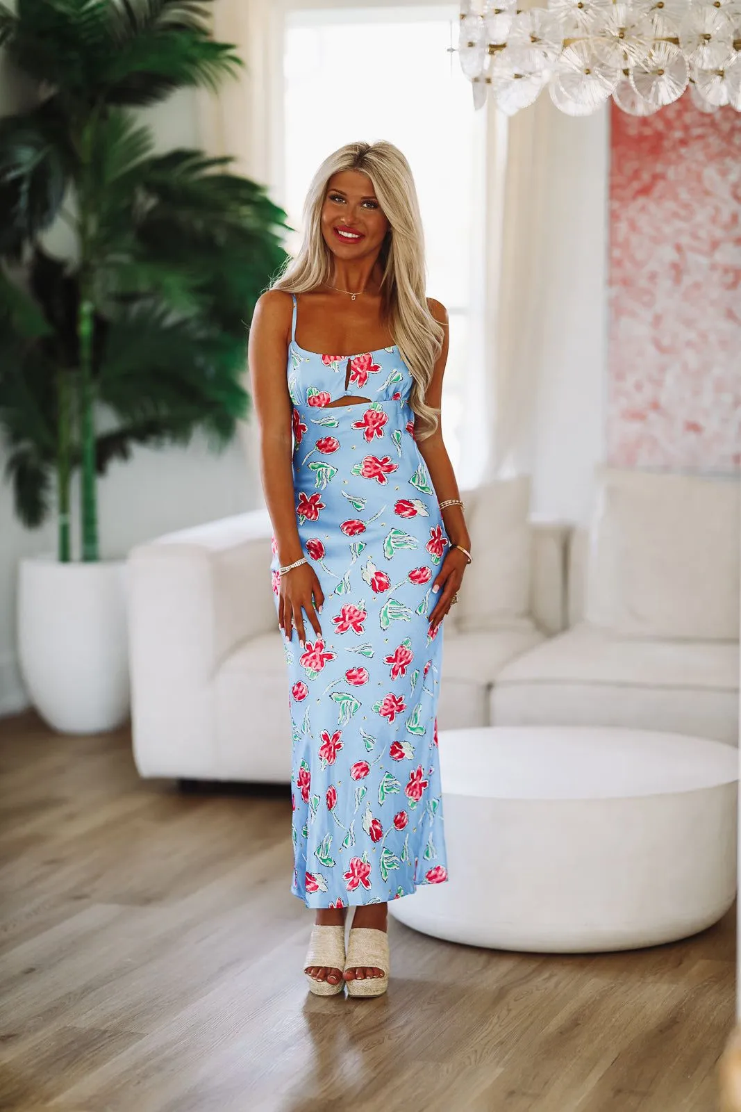 Flower Power Satin Maxi Gown Dress - Blue sold by Hazel & Olive product image thumbnail 4