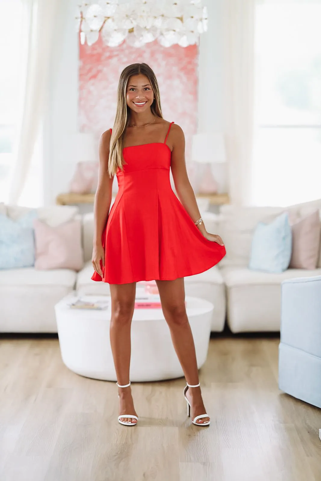 Pleats and Flare Stretchy Linen Mini Dress - Red sold by Hazel & Olive product image thumbnail 2