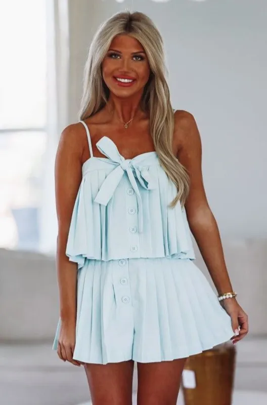 Pleated Love Crop Top - Blue sold by Hazel & Olive