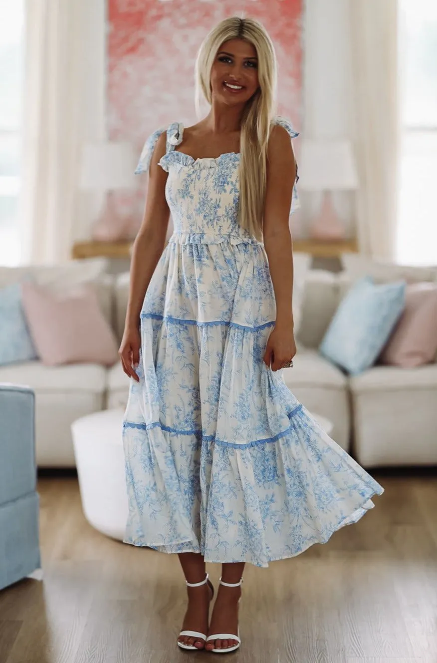 Rosemary Midi Dress - Light Blue and Ivory sold by Hazel & Olive