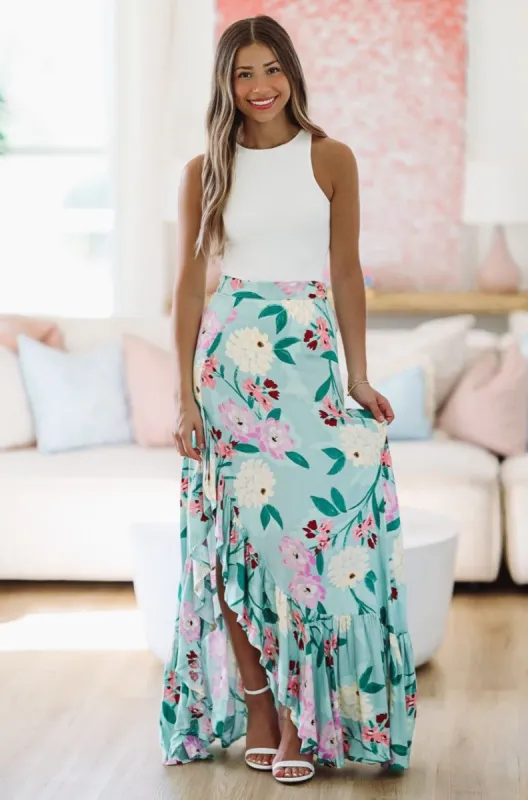 Go With the Flow Maxi Skirt - Green and Lavender sold by Hazel & Olive