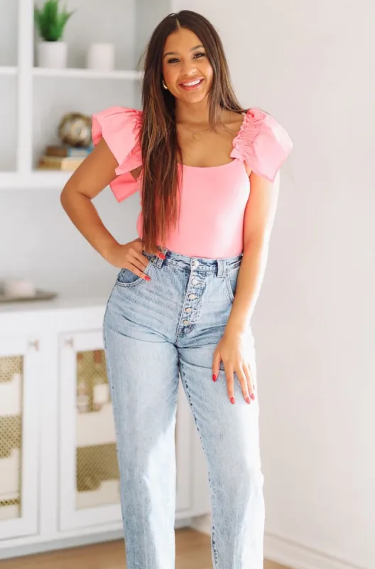Ruffle Sleeve Bodysuit - Pink sold by Hazel & Olive