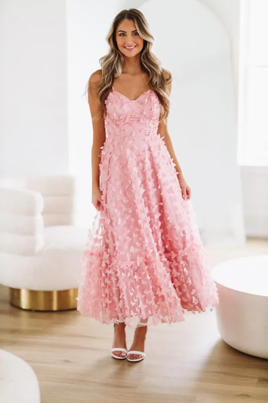 Giving Me Butterflies Midi Dress - Rose Pink sold by Hazel & Olive