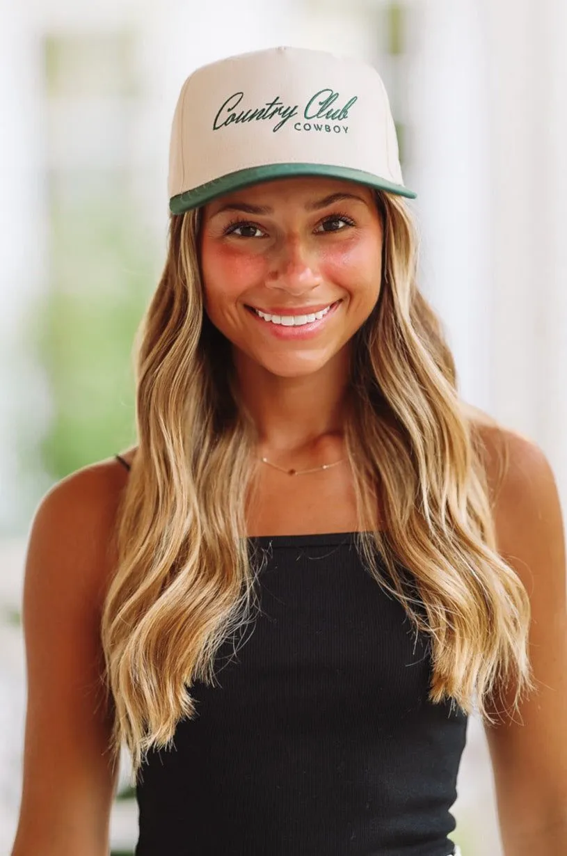Country Club Cowboy Cap - Beige and Green sold by Hazel & Olive