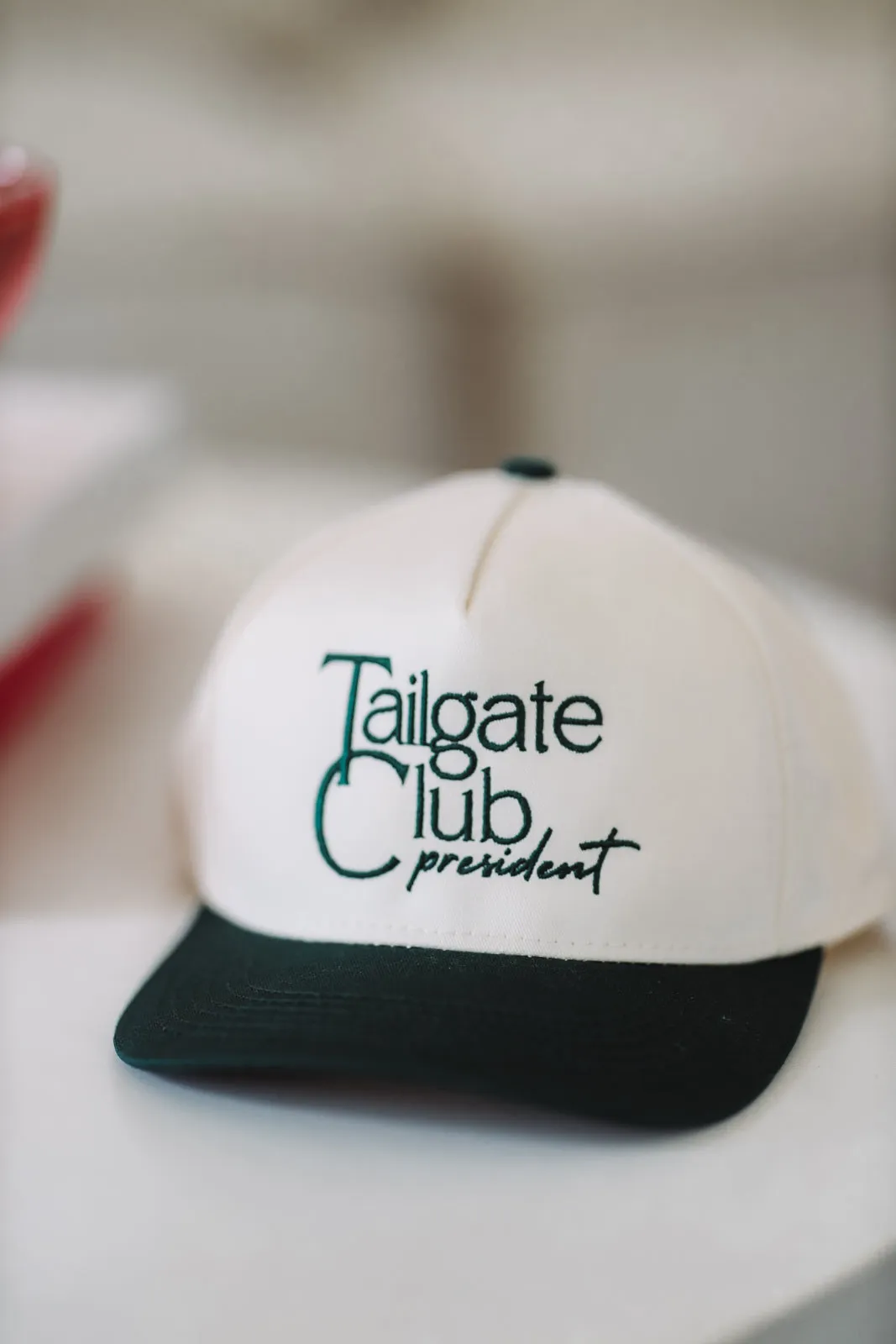 Tailgate Club President Two Toned Snapback Hat - Beige and Green sold by Hazel & Olive
