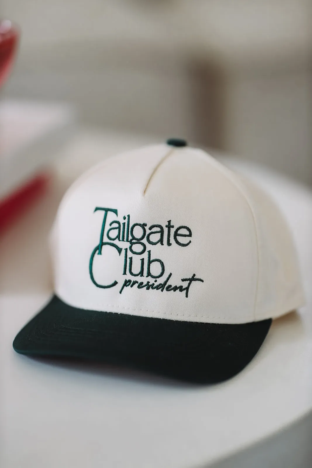 Tailgate Club President Two Toned Snapback Hat - Beige and Green sold by Hazel & Olive product image thumbnail 2