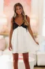 Making Jaws Drop Mini Dress - Cream and Black sold by Hazel & Olive