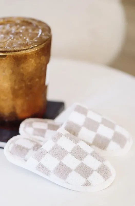 Checkered Slippers - Beige and White sold by Hazel & Olive