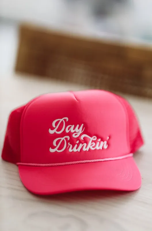 Day Drinkin' Embroidered Trucker Hat - Fuchsia sold by Hazel & Olive