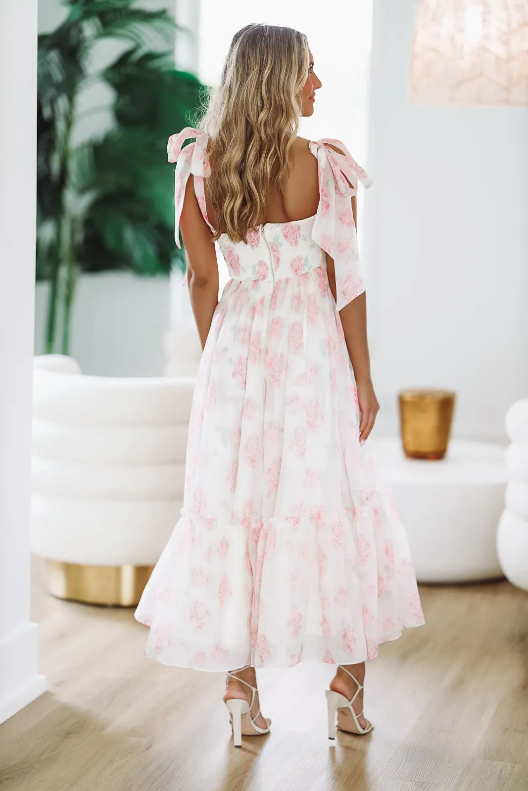 Girly and Chic Maxi Dress - Ivory and Pink sold by Hazel & Olive product image thumbnail 5