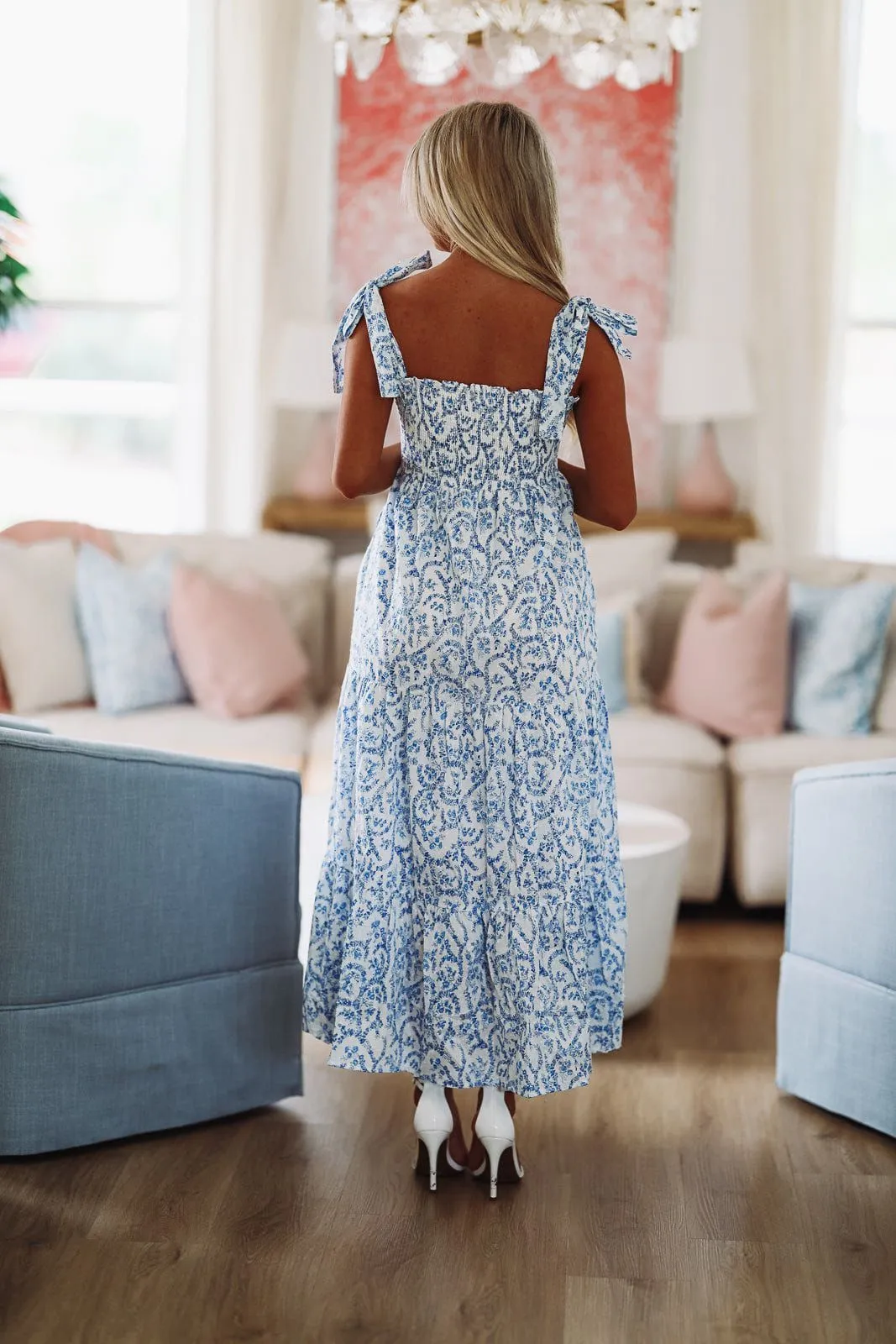 Summer Soiree Midi Dress - Blue and White sold by Hazel & Olive product image thumbnail 4
