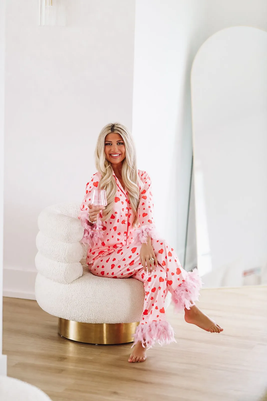 Galentines Heart Feather Pajamas Set - Pink and Red sold by Hazel & Olive product image thumbnail 4