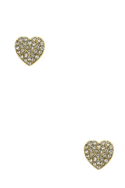 Rhinestone Heart Stud Earrings - Gold sold by Hazel & Olive