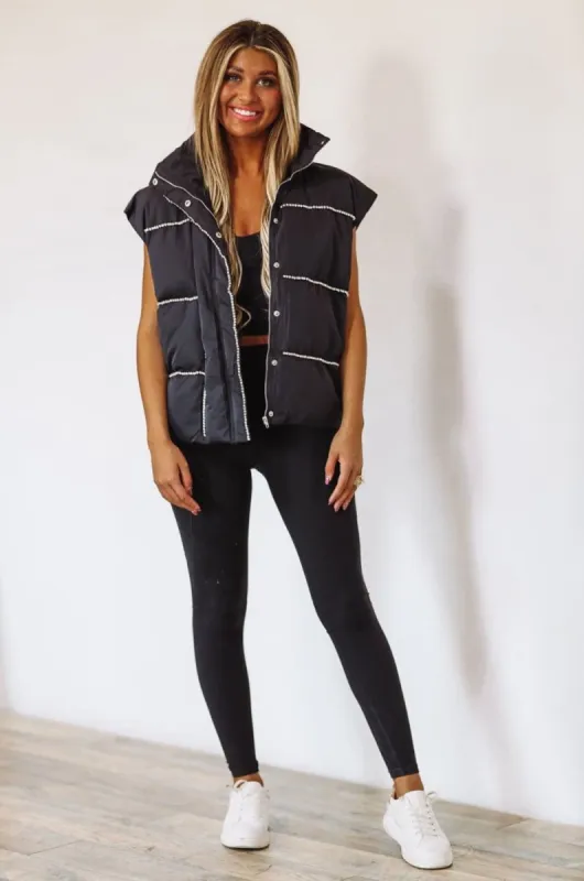 Dazzling Details Puffer Vest - Black sold by Hazel & Olive