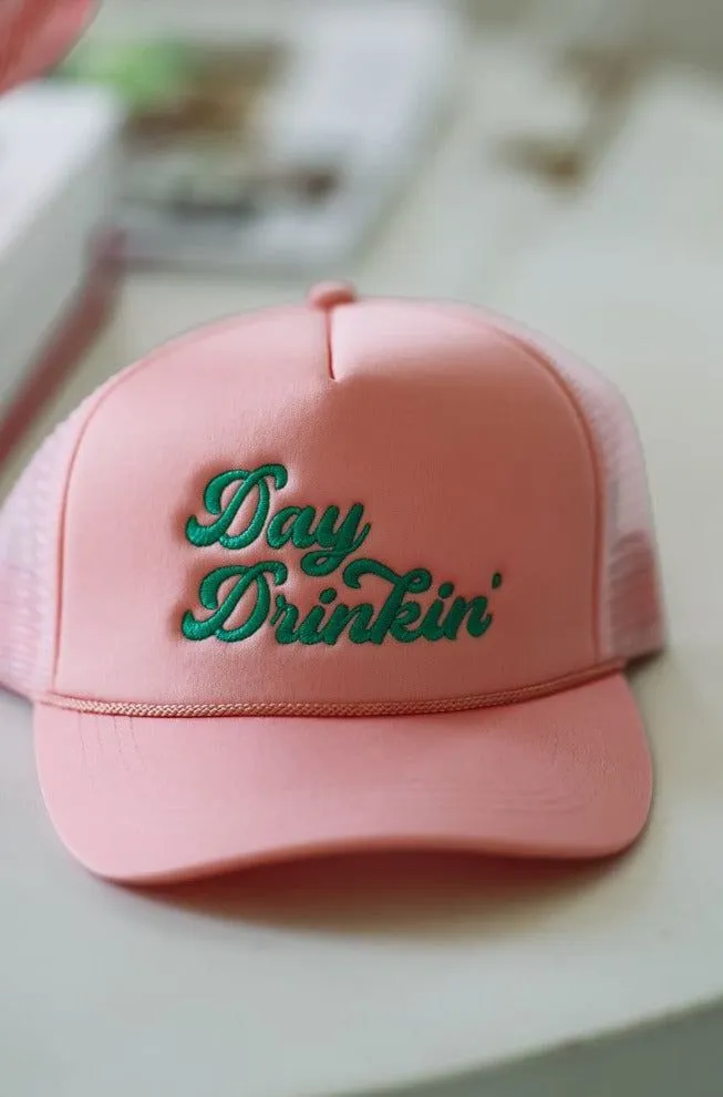 Day Drinkin' Embroidered Trucker Hat - Pink sold by Hazel & Olive