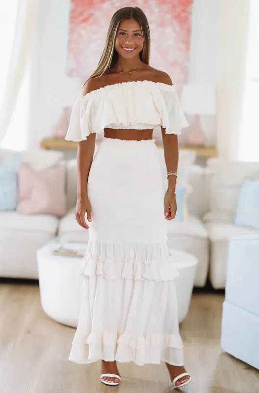 All Day Long Crop Top and Maxi Skirt Set - Cream sold by Hazel & Olive